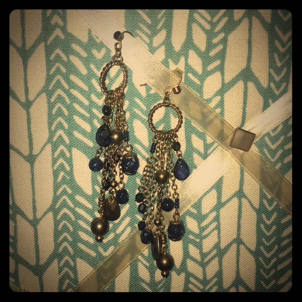 Gold and blue chandelier earrings